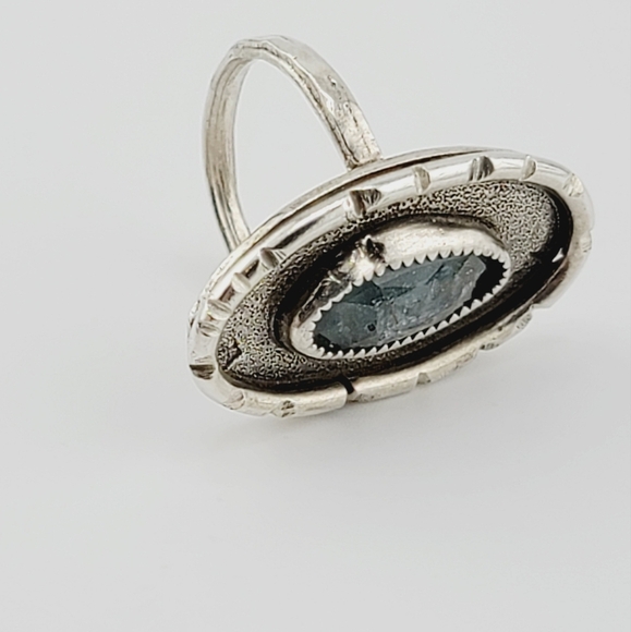AQUAMARINE OVAL SHAPE RING HANDMADE IN STERLING SILVER METAL SIZE 8.5 - Picture 6 of 7